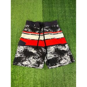 No Fear Mens Board Shorts Medium Black Red White Striped Marble Surf Trunks M‎